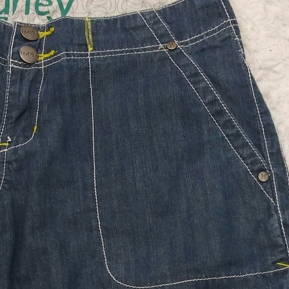 Hurley Vintage Junior's Blue Mid Rise Button Zipper Front Cotton Bermuda Short - Picture 5 of 13